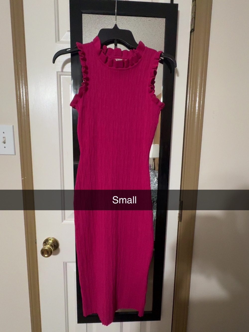 Sleeveless Ruffled Mock Neck Midi Dress - Hot Pink
